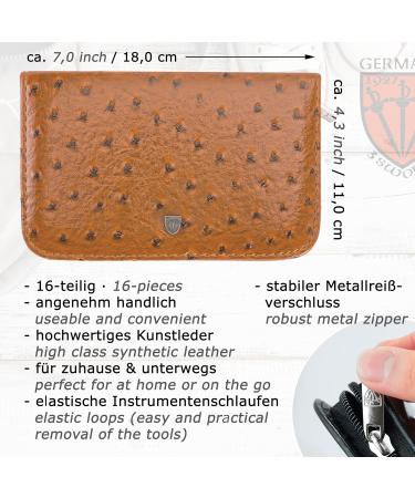 Three Swords 16 pcs Manicure Pedicure Set 'Cinisello' | Premium Synthetic Leather Nail Case in Cognac | Complete Hand & Foot Care Tools - Buy Online on SooperMarket.com