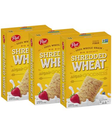 Post Shredded Wheat Cereal Original Big Biscuit 100% Whole Grain No Sugar or Salt Added 15-Ounce Box (Pack of 3) 15 Ounce (Pack of 3)
