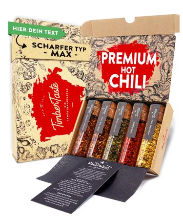 Timber Taste Sharp Chili Personalized Gifts for Men & Women + Your Text - 5 Handpicked Chilis - Chili Spices Set Birthday Men & Women - Gifts Set Birthday Chili Sports Gift Set