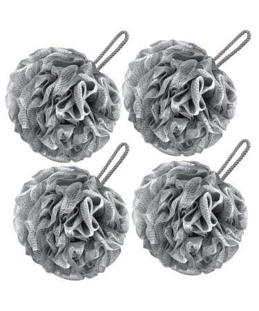 VANZAVANZU Bath Loofah Large 80g Shower Sponge Body Scrubber Mesh Pouf for Men and Women, Set of 4 (Gray) 4-Gray