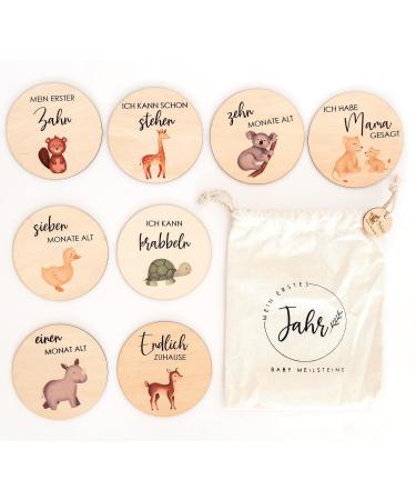 Wood Milestone Cards for Babies 30 Colorful Animal-Printed Wooden Slices | Perfect Gift for Birth & Baby Showers - Buy Online on SooperMarket.com