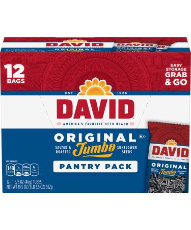 David Seeds Salted & Roasted Original Jumbo Sunflower Seeds 1.65 oz. (12 Count) Pantry Pack