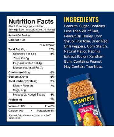 Planters Sweet & Spicy Dry Roasted Peanuts 16 oz - Delicious Snack Option - Buy Online on SooperMarket.com