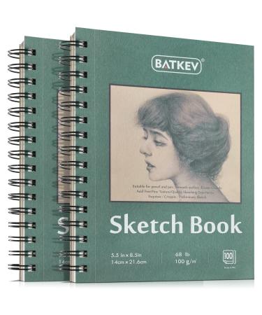 BATKEV 5.5 X 8.5 inches Sketchbook 2 Pack 100 Sheets, Thick Drawing Paper Sketch Drawing Paper Sketch Pad, Art Paper for Drawing and Painting for Kids 2pack5.5*8.5ih