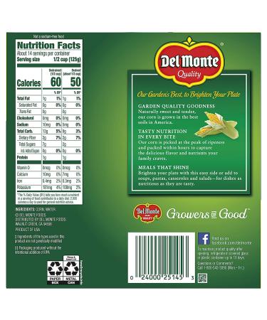 Del Monte Golden Sweet Whole Kernel Corn - No Added Salt - 15.25 oz Can - Buy Online on SooperMarket.com