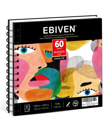 EBIVEN Art Marker Paper Pad, 7.67"x7.67" Portable Square Sketchbook, 60 Sheets Markers Drawing Papers, 120 GSM/73 lb Art Paper for Drawing and Painting, Sketching, Coloring, Lettering