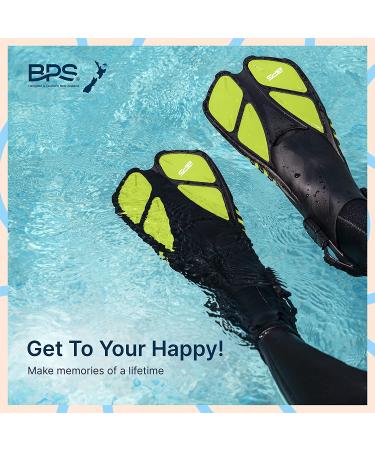 BPS Snorkel Fins - Adjustable Open Heel Swim Flippers for Diving & Snorkeling - Yellow S/M Size - Men Women - Buy Online on SooperMarket.com
