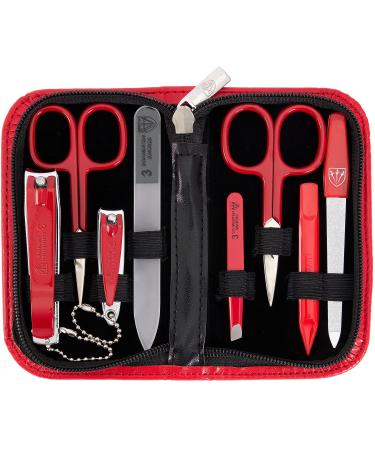 3 Swords Germany - brand quality 8 piece manicure pedicure grooming kit set for professional finger & toe nail care scissors clipper fashion leather case in gift box Made by 3 Swords (000392) RED - TOOLS RED LAQUERED