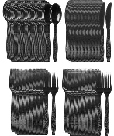 400 Piece Heavy Weight Plastic Silverware Set - Black Disposable Cutlery Combo (200 Forks, 100 Knives, 100 Spoons) - Ideal for Parties and Events - Buy Online on SooperMarket.com