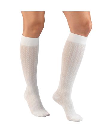Truform Compression Socks, 15-20 mmHg, Women's Dress Socks, Knee High Over Calf Length, White Cable Knit, Large Large (1 Pair) White Cable Knit