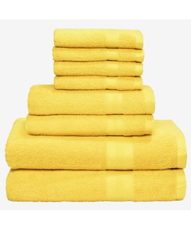 BOUTIQUO 8 Piece Towel Set 100% Ring Spun Cotton, 2 Bath Towels 27X54, 2 Hand Towels 16X28 and 4 Washcloths 13X13 - Ultra Soft Highly Absorbent Machine Washable Hotel Spa Quality - Yellow 8 Piece Towel Set Yellow
