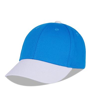 LANGZHEN 100% Cotton Outdoor Children's Kids Plain Baseball Cap Hat Adjustable Sun Hat for Girls Boys 1-2 Years White Blue