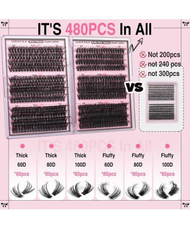 Goddvenus Lash Clusters - 480pcs Mixed Styles 14-20mm | Fluffy Wispy D Curl Faux Mink Eyelash Extensions | Waterproof DIY Volume Lashes - Buy Online on SooperMarket.com