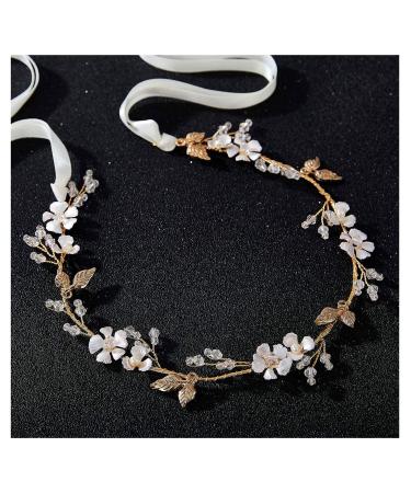 SWEETV Handmade Wedding Headband Flower-Leaf Bridal Headpieces for Wedding Hair Accessories Brides Hair Pieces Gold