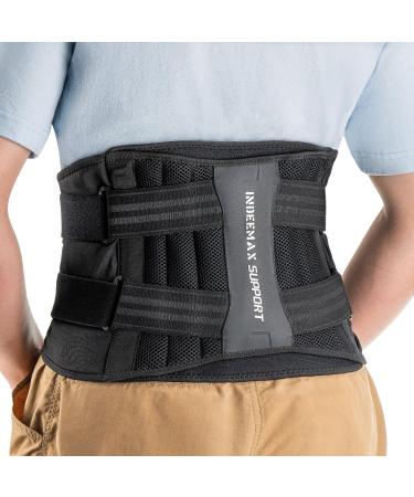 INDEEMAX Back Brace for Lower Back Pain Relief with Removable Lumbar Pad for Men and Women Breathable Back Support Belt with 7 Stays for Working Lifting sciatica Herniated Disc Large Black