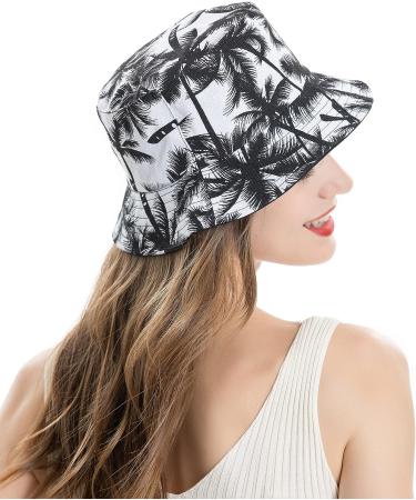 ZLYC Unisex Palm Tree Black Bucket Hat - Summer Travel Fisherman Cap for Women Men Teens - Buy Online on SooperMarket.com