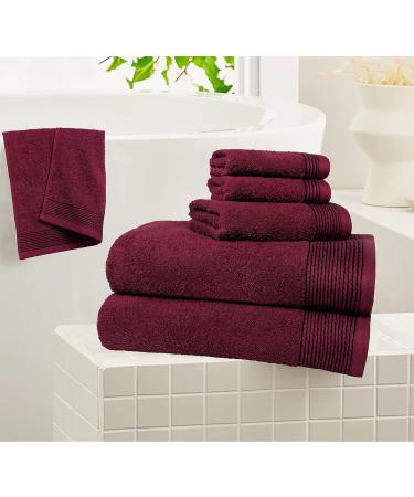 Belizzi Home 100% Cotton Ultra Soft 6-Piece Towel Set - Burgundy | Bath, Hand & Washcloth Towels | Compact, Lightweight & Highly Absorbent - Buy Online on SooperMarket.com