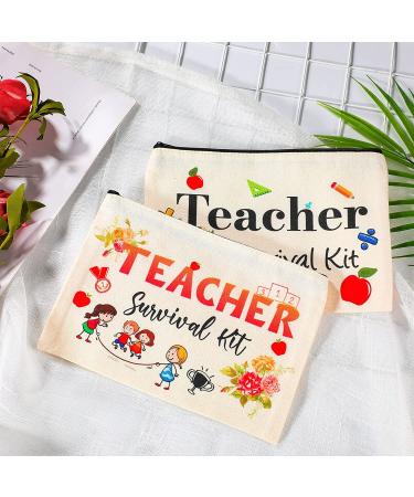 24 Pieces Teacher Appreciation Present Set  12 Teacher Survival Kit Bag Makeup Pouch Bag  12 Teacher Blessing Card Bracelet  Teacher Cosmetic Bag Kit for Teacher's Day (Cute Style  7.9 x 5.3 Inch) Cute Style 7.9 x 5.3 Inch - Buy Online on SooperMarket.com