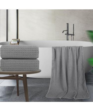 POLYTE Oversize Quick Dry Microfiber Bath Towel Set of 2 - 60x30in (Gray Waffle Weave) - Buy Online on SooperMarket.com