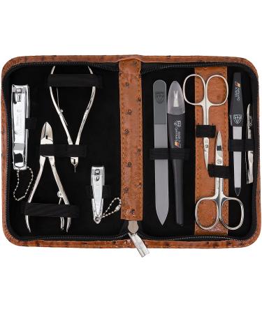 Three swords - germany 10 pcs.'Spezia' |Manicureset Nagel Set Etui in synthetic leather Strauss optics Cognac |Contents: nail scissors skin scissors nail pliers tweezers glass nail files and much more cognac - "Straussimitation"