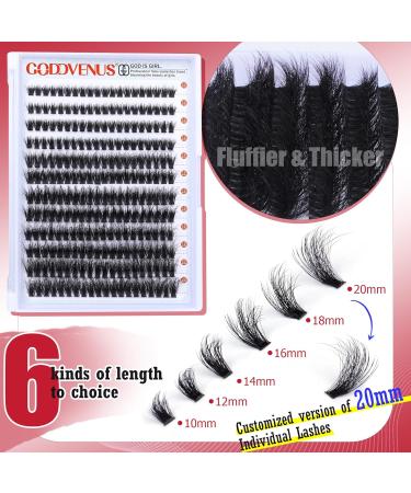 Goddvenus Eyelash Extension Kit Fluffy Individual Eyelashes Kit 20mm D Curl Russian Cluster Lashes Thick Eyelash Clusters Kit with Lash Individuals Bond and Seal Eyelash Applicator D-96D - Buy Online on SooperMarket.com