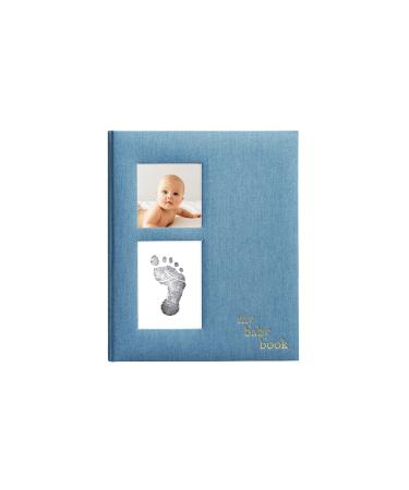 Pearhead Blue Chambray Baby Book, Gender Neutral Baby Journal for Baby Girl or Baby Boy, Baby Photo Album Chambray Babybook