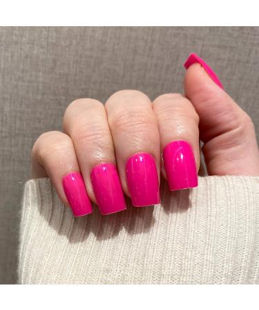 Buy Novo Ovo Neon Pink Holographic Press On Nails - Medium Angular Artificial Fingernails for Easy Application | International Shipping Available - Buy Online on SooperMarket.com