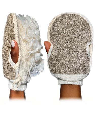 LINDISSIMA - Exfoliating Mitt Body Scrubber Double-Sided Exfoliating Glove UK Brand Shower Puff Loofah Sponge Dual Action Gentle Body Scrub Exfoliator & Bath Sponge for Skin Cleaning.