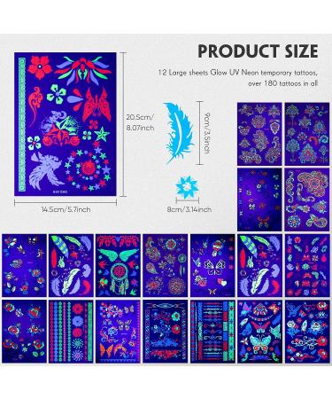 15 Sheets Glow in the Dark Temporary Neon Makeup UV Stickers for Women Kids - Stylish Body Face Skin Glowing Shimmer - Rave Party Supplies - Buy Online on SooperMarket.com