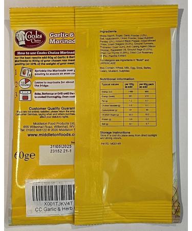 Cooks Choice Garlic & Herb Marinade/Seasoning/Flavoring/Glaze/Meat Rub 60 Grams - Buy Online on SooperMarket.com