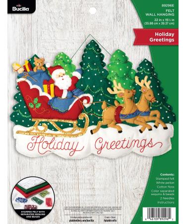Bucilla  Holiday Greetings Felt Applique Wall Hanging  Perfect Supplies for DIY Needlepoint Arts and Crafts  89296E