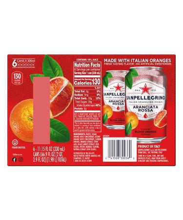 Sanpellegrino Blood Orange Sparkling Fruit Beverage Cans 11.15 Fl Oz (Pack of 6) - Refreshing Italian Soda - Buy Online on SooperMarket.com