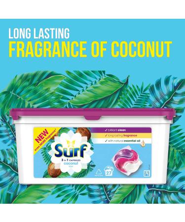 Surf Coconut Bliss 3 in 1 Capsules Washing Capsules even more fragrance* for brilliantly clean laundry every time 27 washes Coconut Bliss 27 count (Pack of 1) - Buy Online on SooperMarket.com