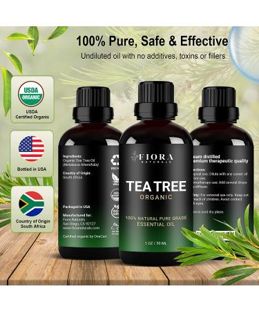 Fiora Naturals Tea Tree Essential Oil 1 oz - 100% Pure Organic Melaleuca Alternifolia for Face, Hair, Skin, Acne, Scalp, Foot, and Toenails - Buy Online on SooperMarket.com