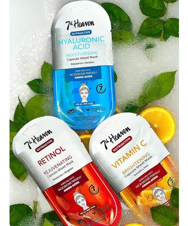 7th Heaven Nutriactive Skincare - 3 Face Sheet Masks - Hyaluronic Acid Vitamin C and Retinol - Buy Online on SooperMarket.com
