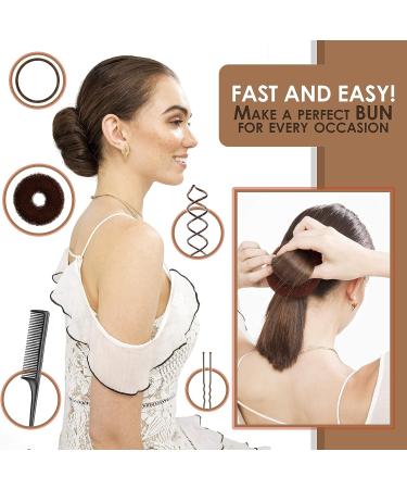 Andlane Donut Hair Bun Maker Set - 6 Sock Bun Makers, Spin Pins, Elastic Bands, Bobby Pins & Hair Comb Kit - Buy Online on SooperMarket.com