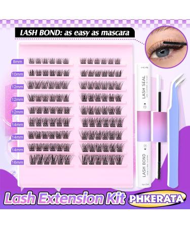 PHKERATA Wispy Cluster Lashes Kit - 108Pcs C Curl Natural Eyelash Clusters with Bond, Seal, and Tweezers | Individual Eyelashes Extension Set (0.07D 8-16MM) - Natural Look - Buy Online on SooperMarket.com