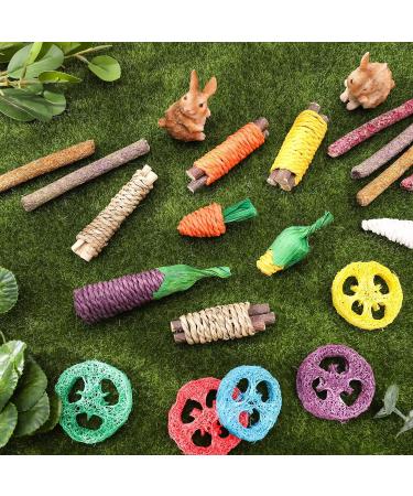 Fanshiontide 19 in 1 Bunny Chew Toys for Teeth - Rabbit Treats and Toys for Teeth - Timothy Hay Sticks, Loofah, Wood, Grass, Carrots, Corn - Ideal for Rabbit, Guinea Pig, Hamster, Chinchilla - Buy Online on SooperMarket.com