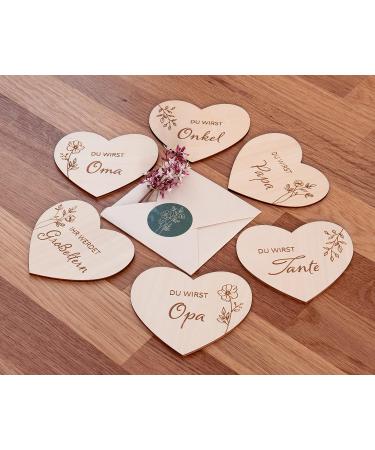 Pregnancy Announcement Surprise Envelopes | 6 Wooden Hearts for Fun Gender Reveal | Perfect Gifts for Dads Grandparents Aunts & Uncles - Mikito - Buy Online on SooperMarket.com
