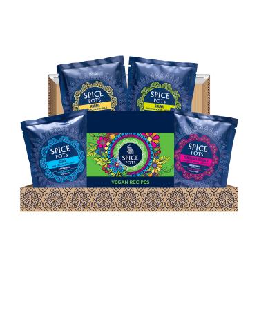 Spice Pots Vegan Curry Kit with 8 Vegan Friendly Recipes | Korma Curry Powder | Bhuna Spice Mix | Tandoori Masala Spice Mix | Goan Spices | Vegan Food Gifts | Vegetarian Curry Kit | Vegan Gluten Free SPVEGAN-LB