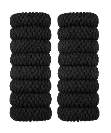 16 pieces thick cotton hair tie seamless hair bands no kink no interruption slipproof seamless hair rubber band thick stretchy ponytail holder (black)