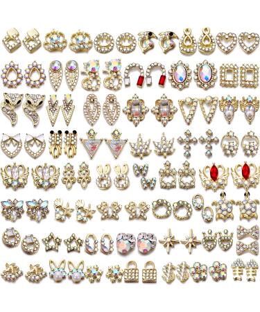 100PCS Gold Rhinestones for Nails 3D Nail Charms for Acrylic Nails Nail Jewels for Nail Art Nail Gems Nail Stones #-Gold tone