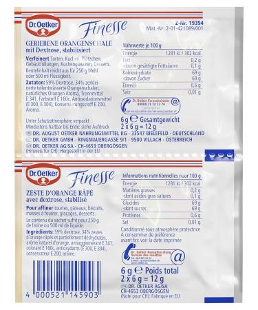 Dr.Oetker Finesse Grated Orange Peel - 3 Pack (18g) | Enhance Desserts & Cakes | Vegan Fruit Flavor - Buy Online on SooperMarket.com