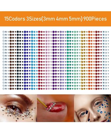 Self-Adhesive Rhinestone Face Gems Set - 6 Sets + 15 Colors 900pcs Face Jewels for Makeup, Music Festivals - Women, Men, Kids - Buy Online on SooperMarket.com