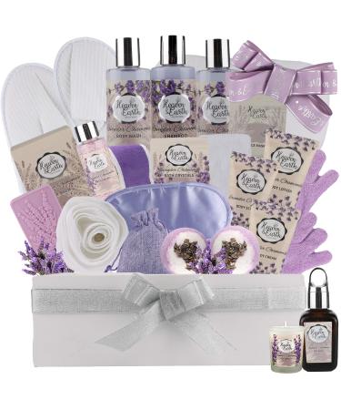 Mothers Day Spa Gift Baskets for Mom! Natural Lavender Chamomile Spa Bath Sets for Women Gift Infused with Essential Oils. Sulfate Free Lavender Bath Set to Soothe & Moisturize Skin-Lavender Chamomile