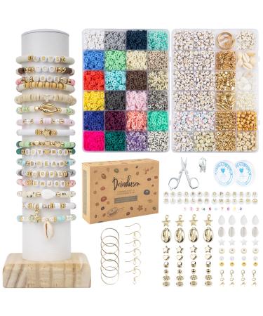 Deinduser Clay Beads 7200 Pcs 2 Boxes Bracelet Making Kit - 24 Colors Polymer Clay Beads for Bracelet Making - Jewelry Making kit with Gift Pack for Adults - Heishi Disc Beads