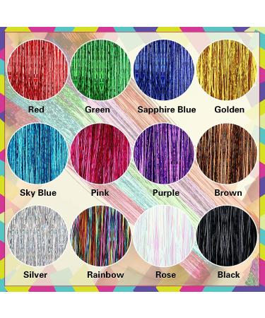 47 Inches Hair Extensions: 12 Colors Holographic Glitter Fairy Tinsel Kit for Women & Girls - Hair Accessories for Sparkles at Halloween, Christmas, New Year, Cosplay Party - Buy Online on SooperMarket.com