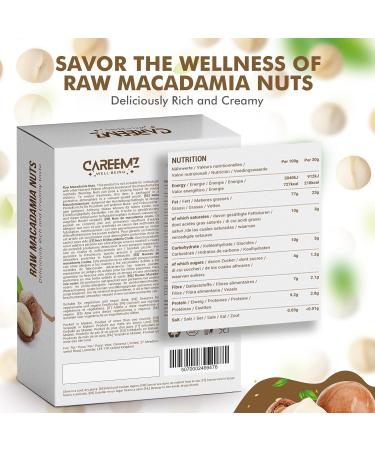 CAREEMZ Raw Macadamia Nuts (Unflavoured) - Malawi's Finest Gourmet Snack, Nutritious, Keto Friendly, Vacuum Sealed for Freshness - 450g - Buy Online on SooperMarket.com
