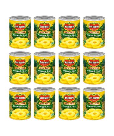 DEL MONTE Canned Pineapple Slices in 100% Juice, Canned Fruit, 12 Pack, 20 oz Can Sliced