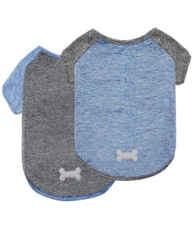 KYEESE 2 Pack Dog Shirts Quick Dry Raglan Sleeve Quick Dry Soft Stretchy Small Medium Dog T-Shirts with Reflective Label Lightweight Dog Clothes 21" Chest 2Pack(Blue+Grey)